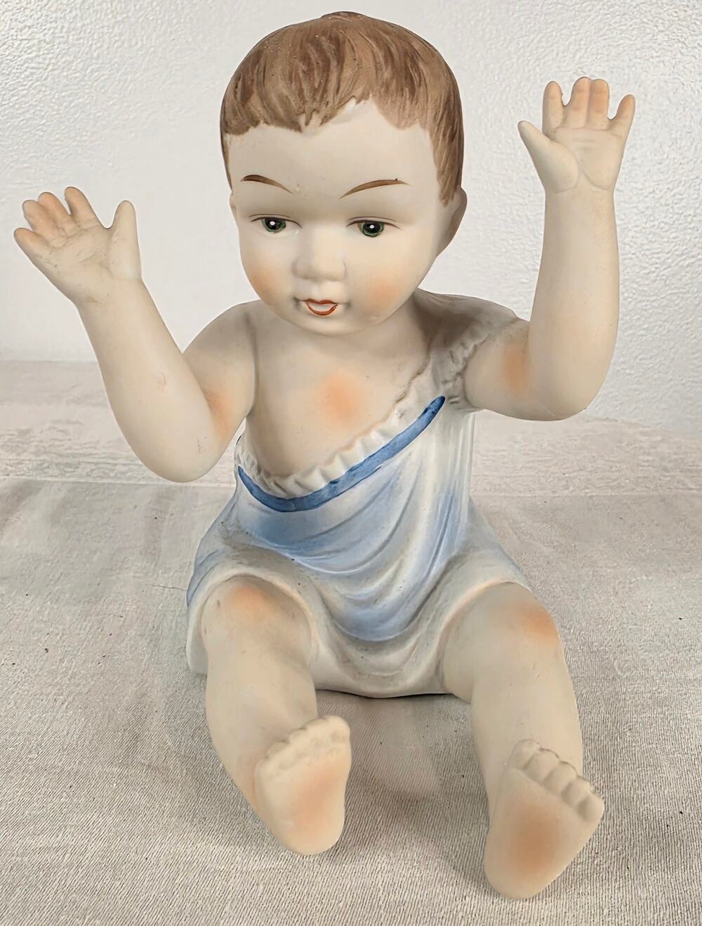 Vtg UCGC Bisque Porcelain Piano Baby Boy "Praising" Figurine 5 1/2" Tall 9" Long